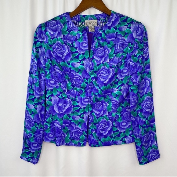 Adrianna Papell Jackets & Blazers - vintage 100% silk bright floral button up jacket [0036]
